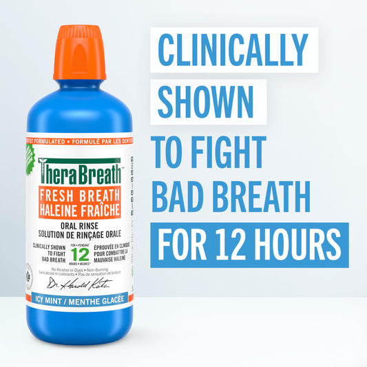 TheraBreath Fresh Breath Oral Rinse, Value Size, Clinically Shown to Fight Bad Breath for 12 Hours, Alcohol-Free & Dye-Free Mouthwash, Certified Vegan, Halal, Kosher & Gluten-Free, Icy Mint, 1L (Pack of 1) 🍁 All In One Marketplace Canada
