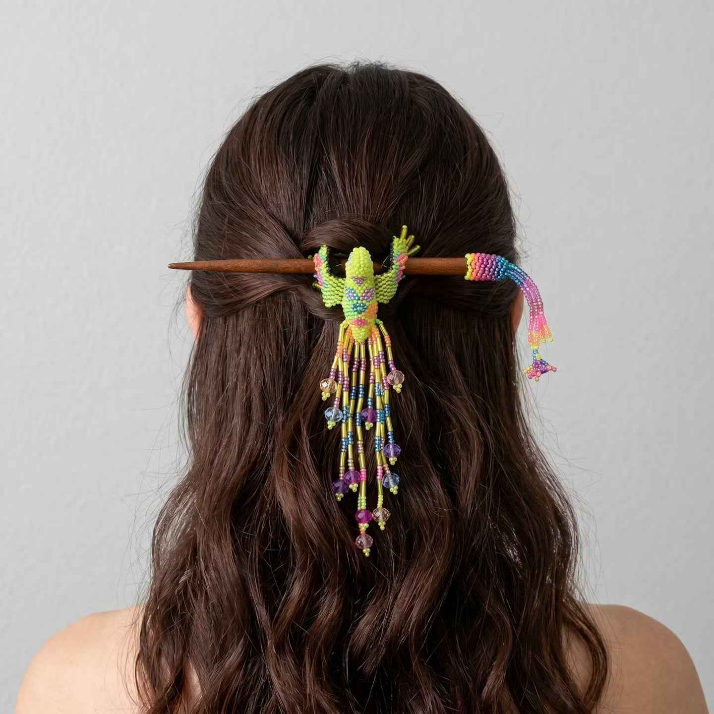 Neon Hummingbird Beaded Hair Stick