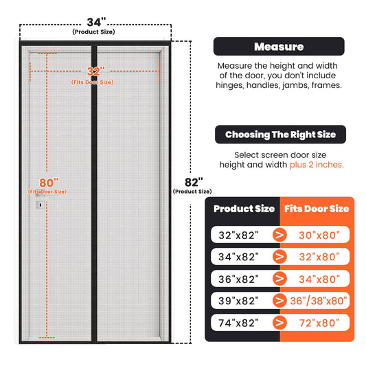 Magnetic Screen Door 36"W x 82"H, Fits Door Size to 34"W x 80"H, Heavy Duty Fiberglass Moustiquaire Magnétique, Screen Mesh with Automatic Block Closure, Walk Through Easily for Kids Pets 🍁 All In One Marketplace Canada