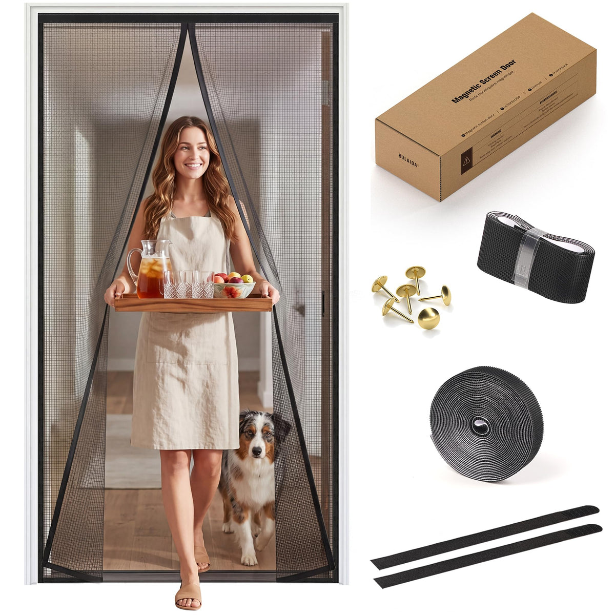 Magnetic Screen Door 36"W x 82"H, Fits Door Size to 34"W x 80"H, Heavy Duty Fiberglass Moustiquaire Magnétique, Screen Mesh with Automatic Block Closure, Walk Through Easily for Kids Pets 🍁 All In One Marketplace Canada
