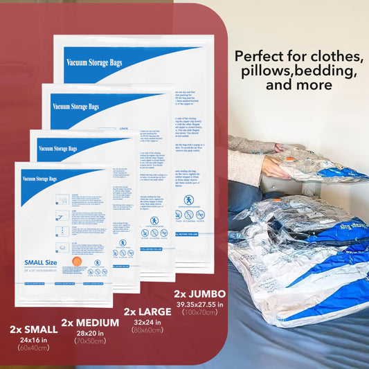 8 Pack Vacuum Storage Bags with Electric Air Pump,2 jumbo,2 large,2 midium,2 small bags,travel vacuum bags for luggage,vacuum seal bags for clothing travel 🍁 All In One Marketplace Canada