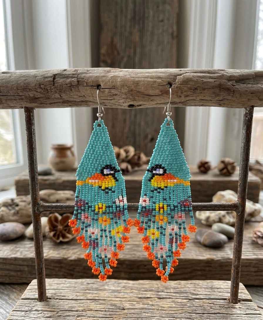 Bird Fringe Earrings (Turquoise)