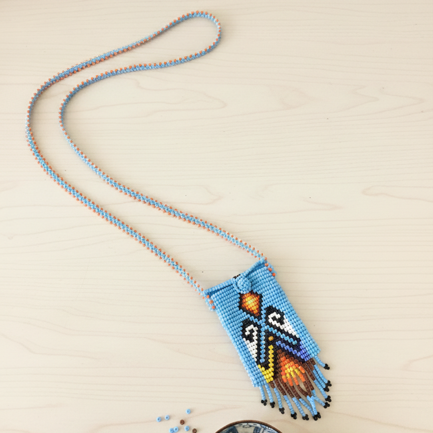Handcrafted Beaded Medicine Bag- Light Blue