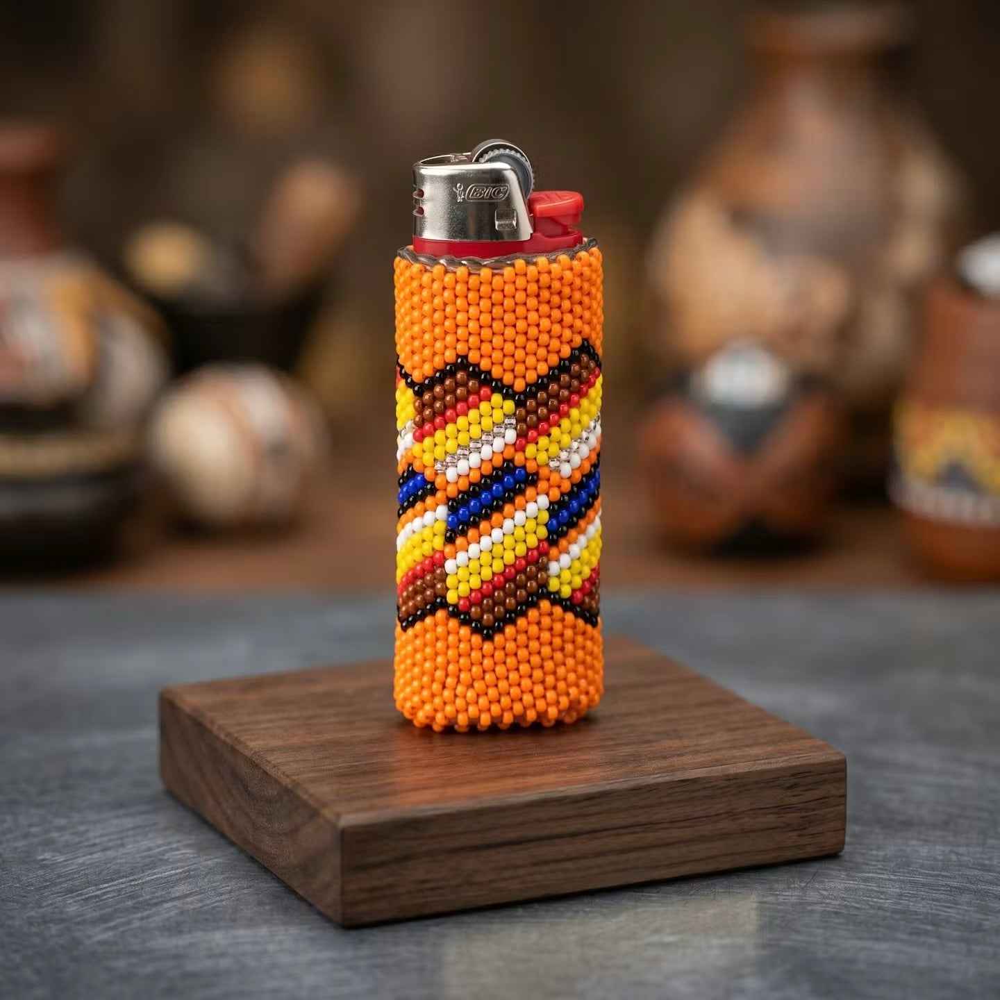 Green and Orange Beaded Lighter Case