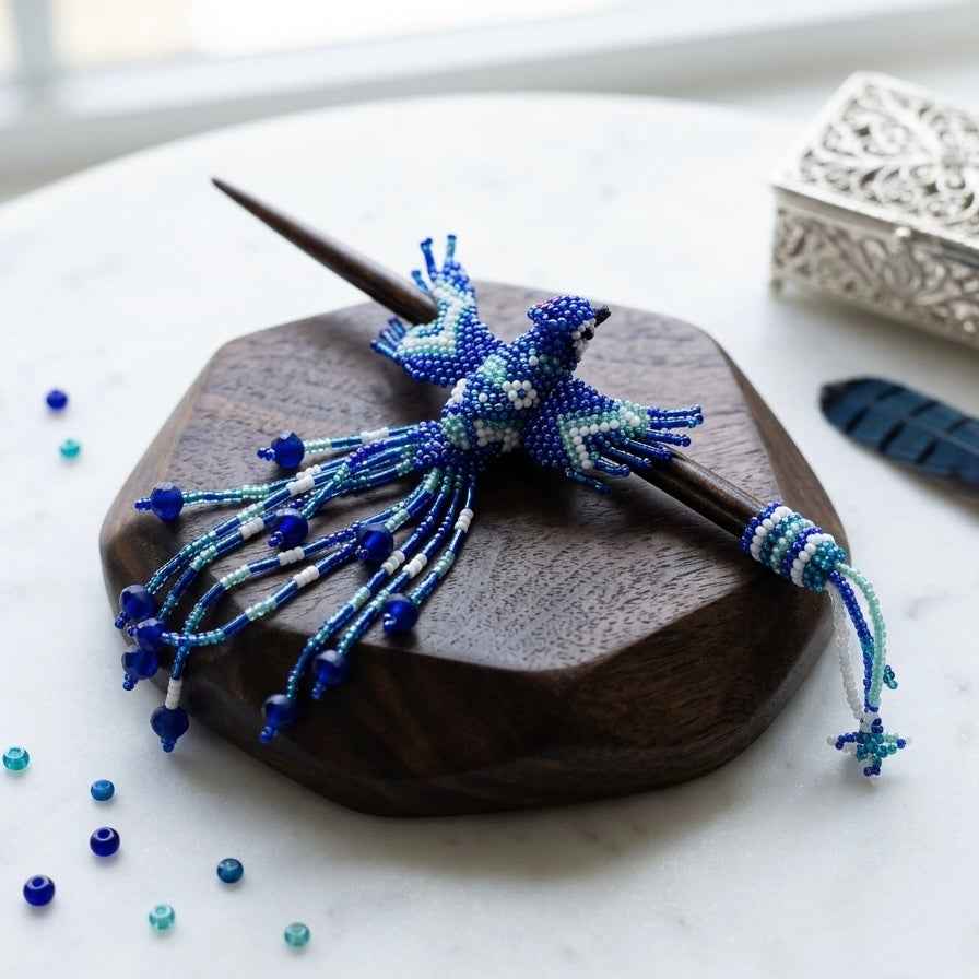Royal Blue Hummingbird Beaded Hair Stick