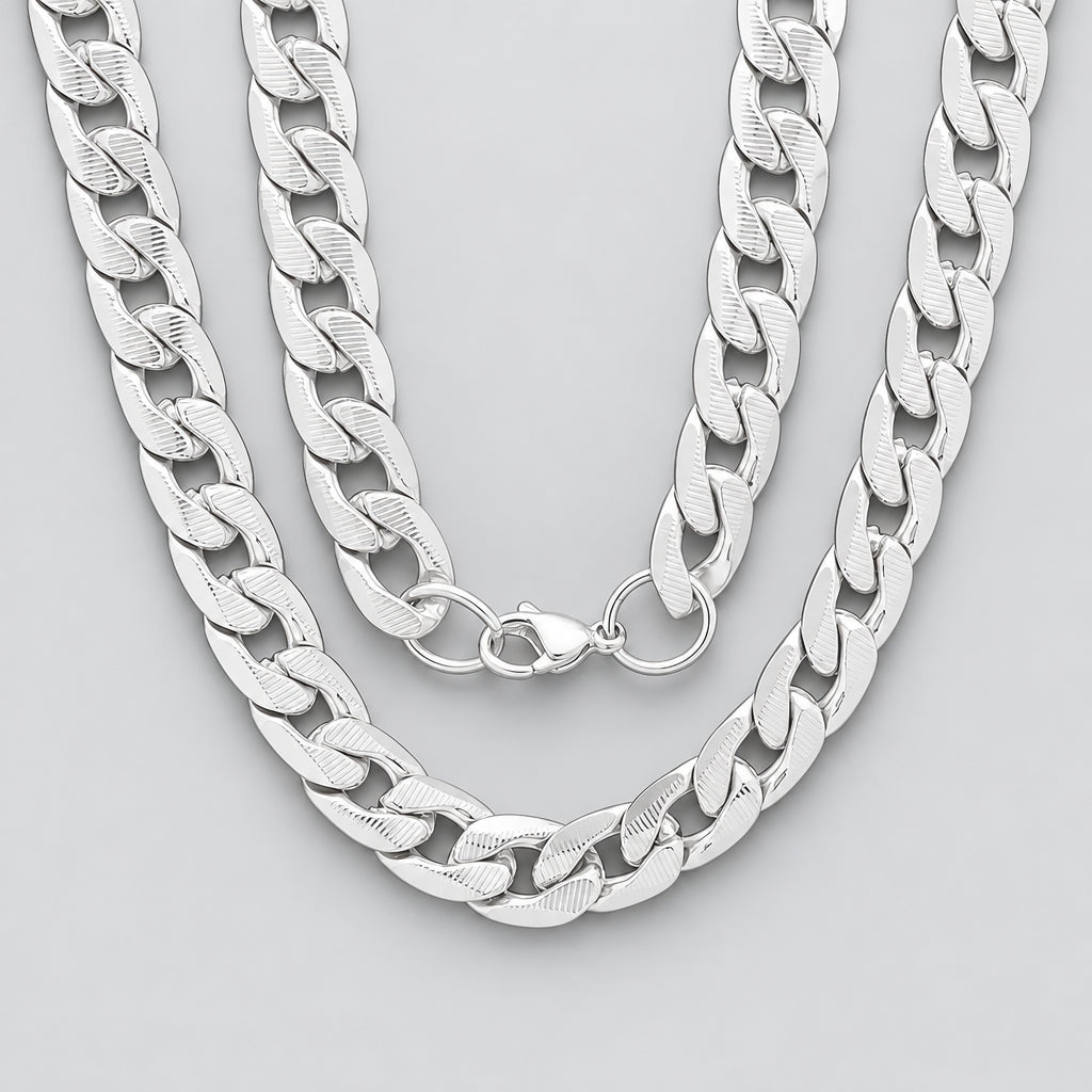 Men’s 10mm Stainless Steel Accented Cuban Link Biker Chain Necklace