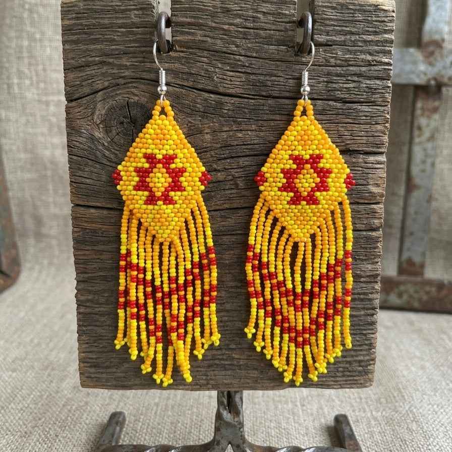 Fringe Bead Drop Earrings (Yellow)