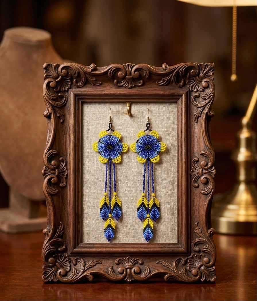 Sun Feather Bloom Beaded Earrings-lavender/yellow