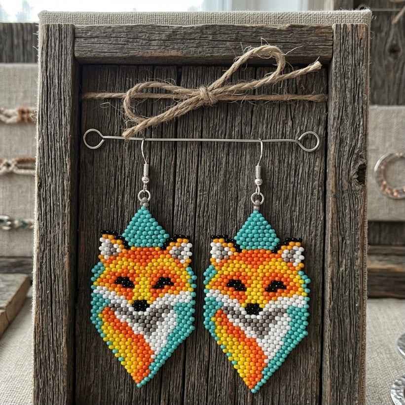 Fox Beaded Earrings (Turquoise)
