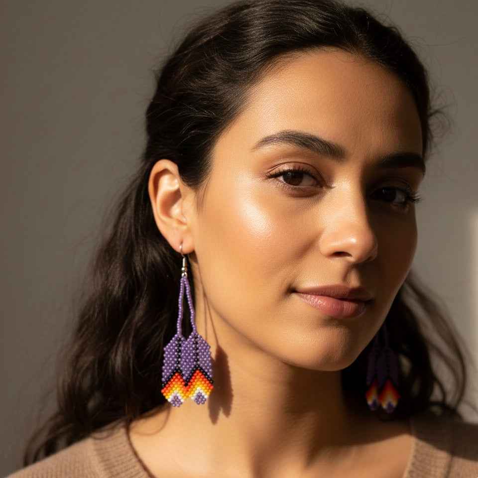 OldTribes™ Purple Beaded Feather Earrings