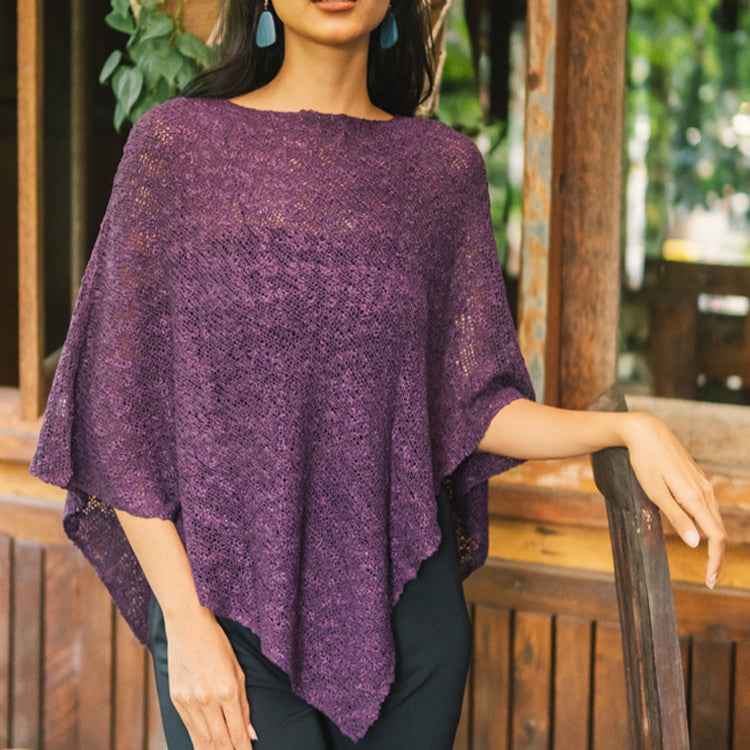 Double Knit Popcorn Poncho - Purple