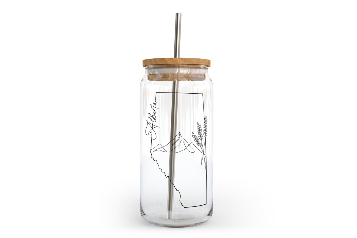 Alberta Line Art Glass Can with Bamboo Lid