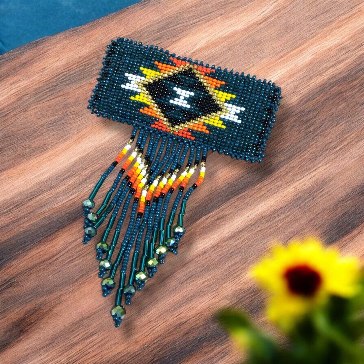 Rectangular Fringed Barrette - Dark Green