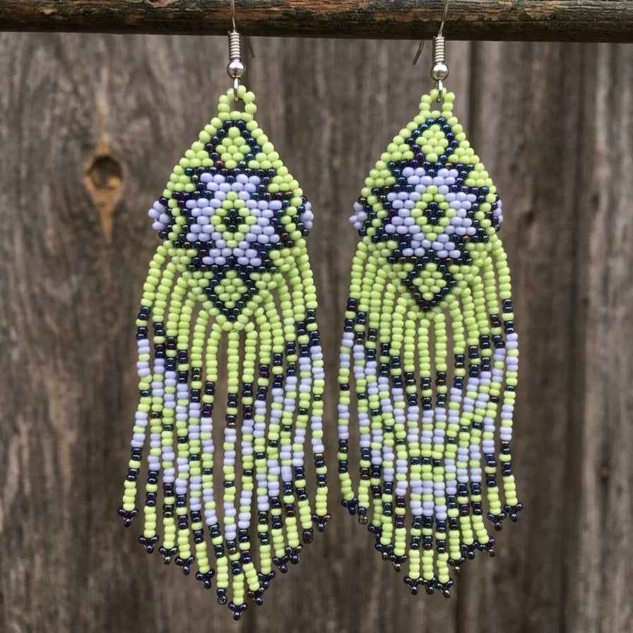 Fringe Bead Drop Earrings (Green)