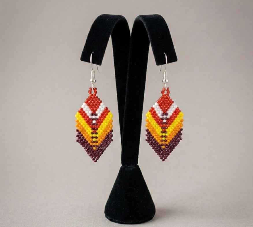 OldTribes™ Red Beaded Feather Drop Earrings