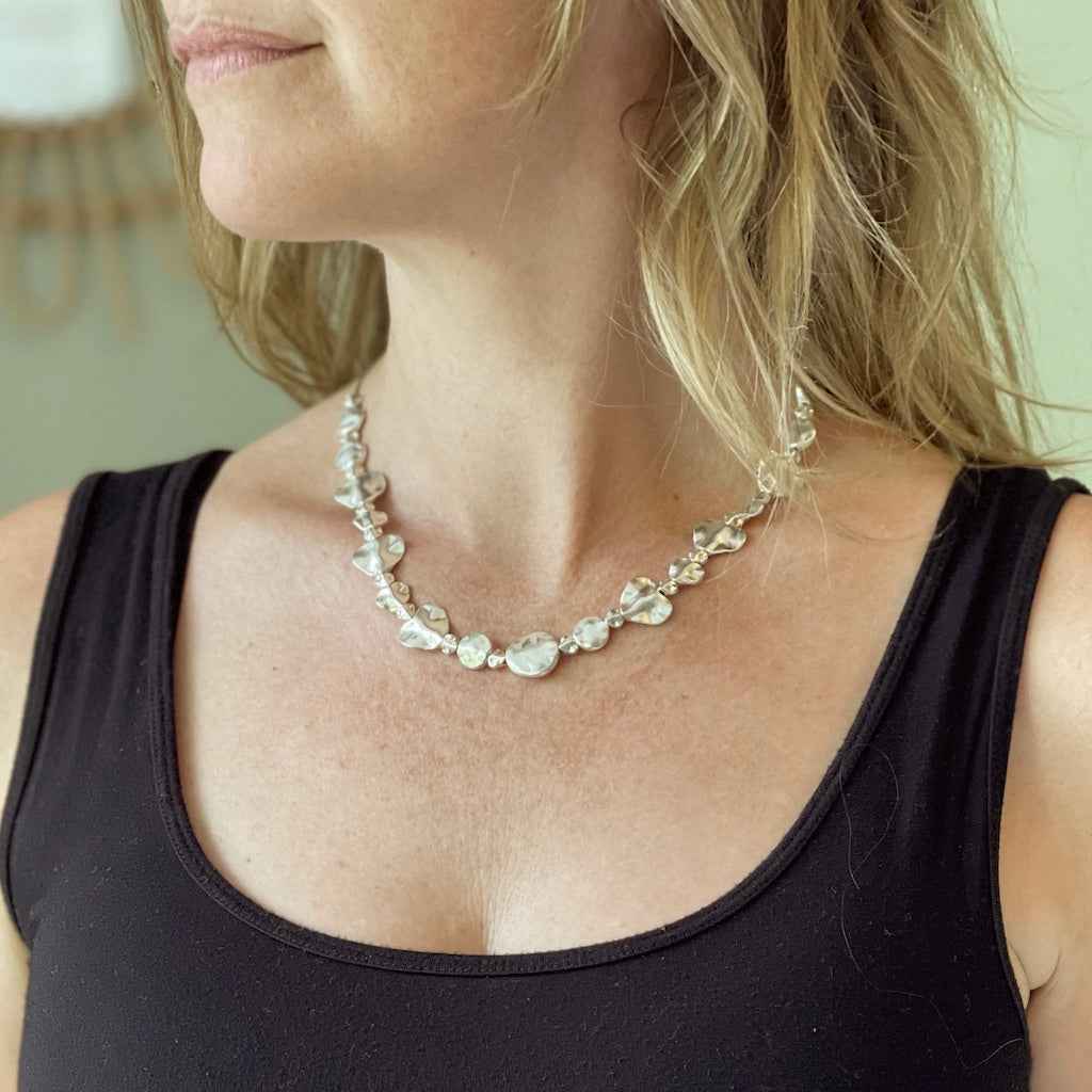 Silver Plate Beaten Heart Necklace