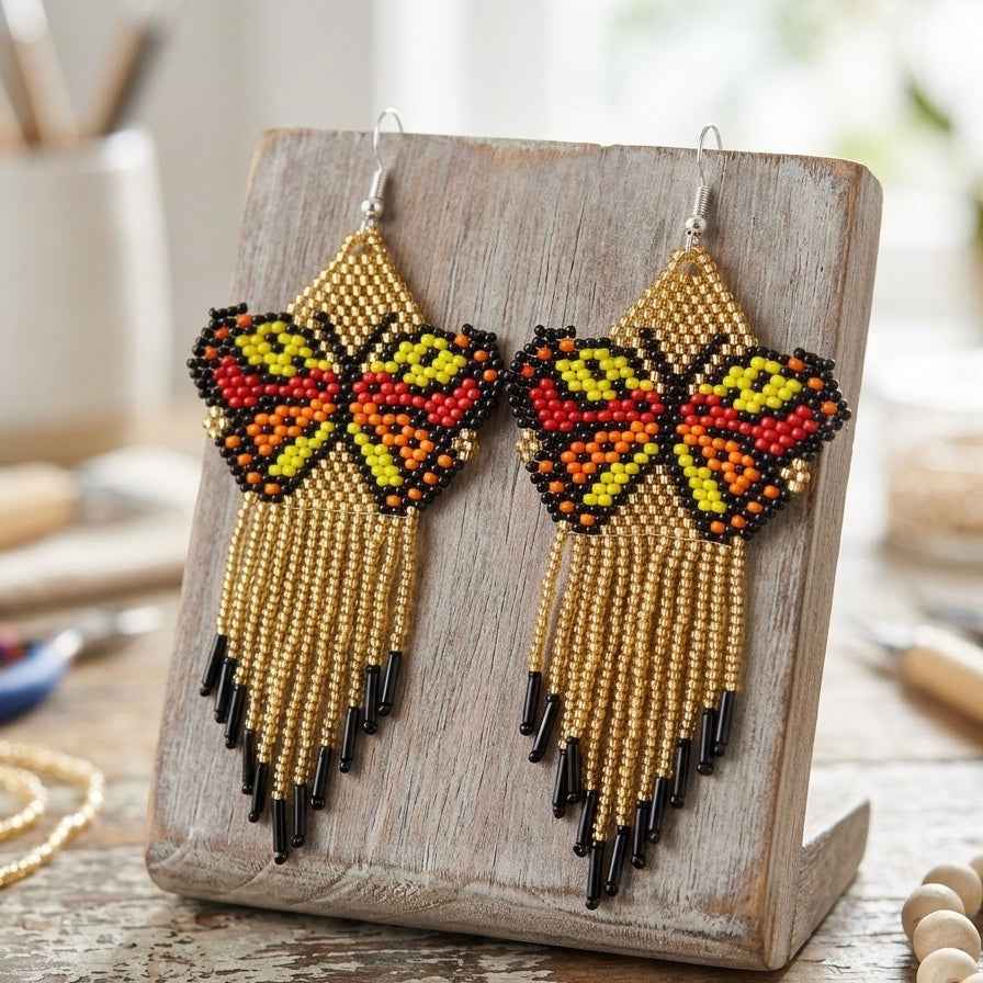 Gold Beaded Dancing Wing Earrings