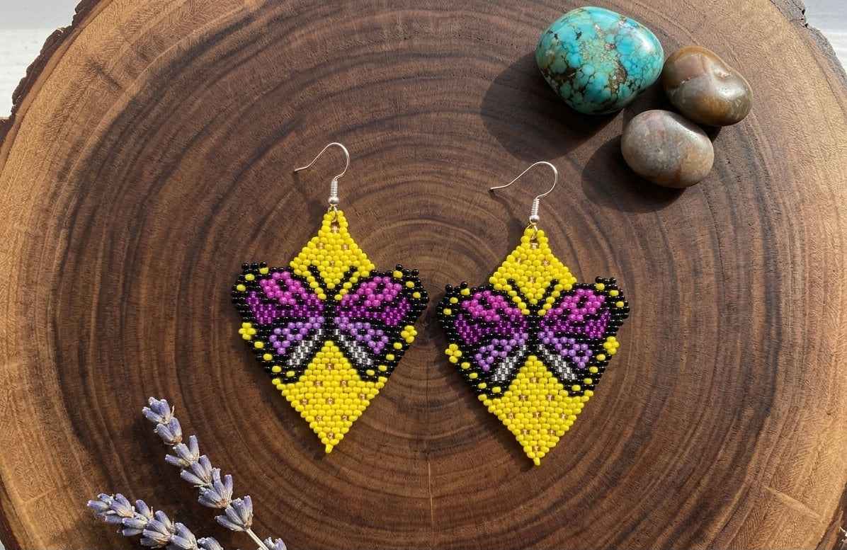 Butterfly Beaded Earrings (Yellow)