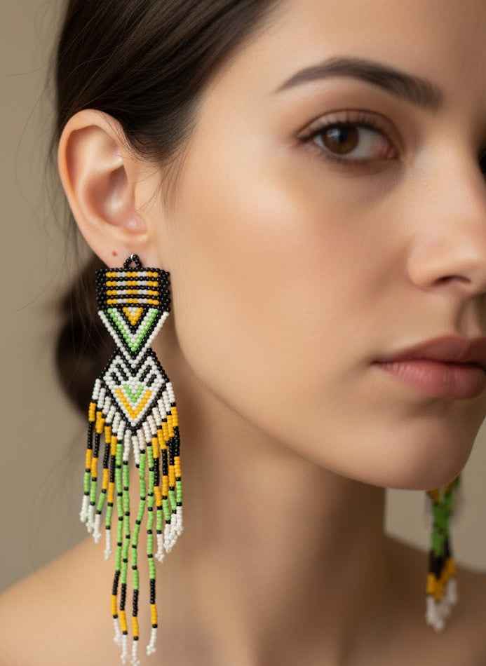 Green and Brown Sunset Path Beaded Earrings