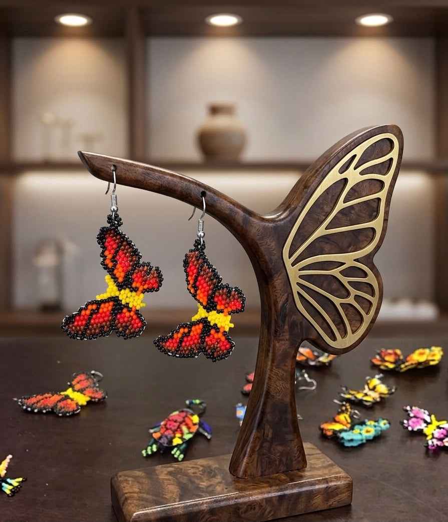 Purple Dancing Butterfly Beaded Earrings