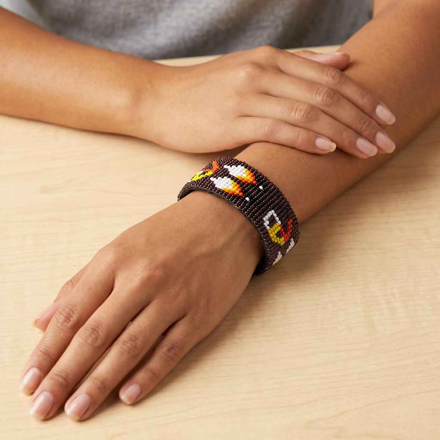 Beaded Cuff Bracelet(Dark Purple)