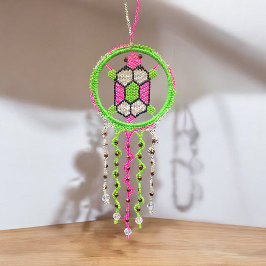 Green and Pink Beaded Turtle Ornament