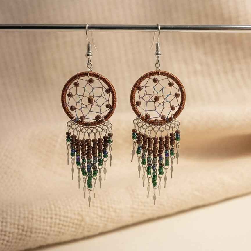 Brown/ dark green Dreamcatcher Dangles