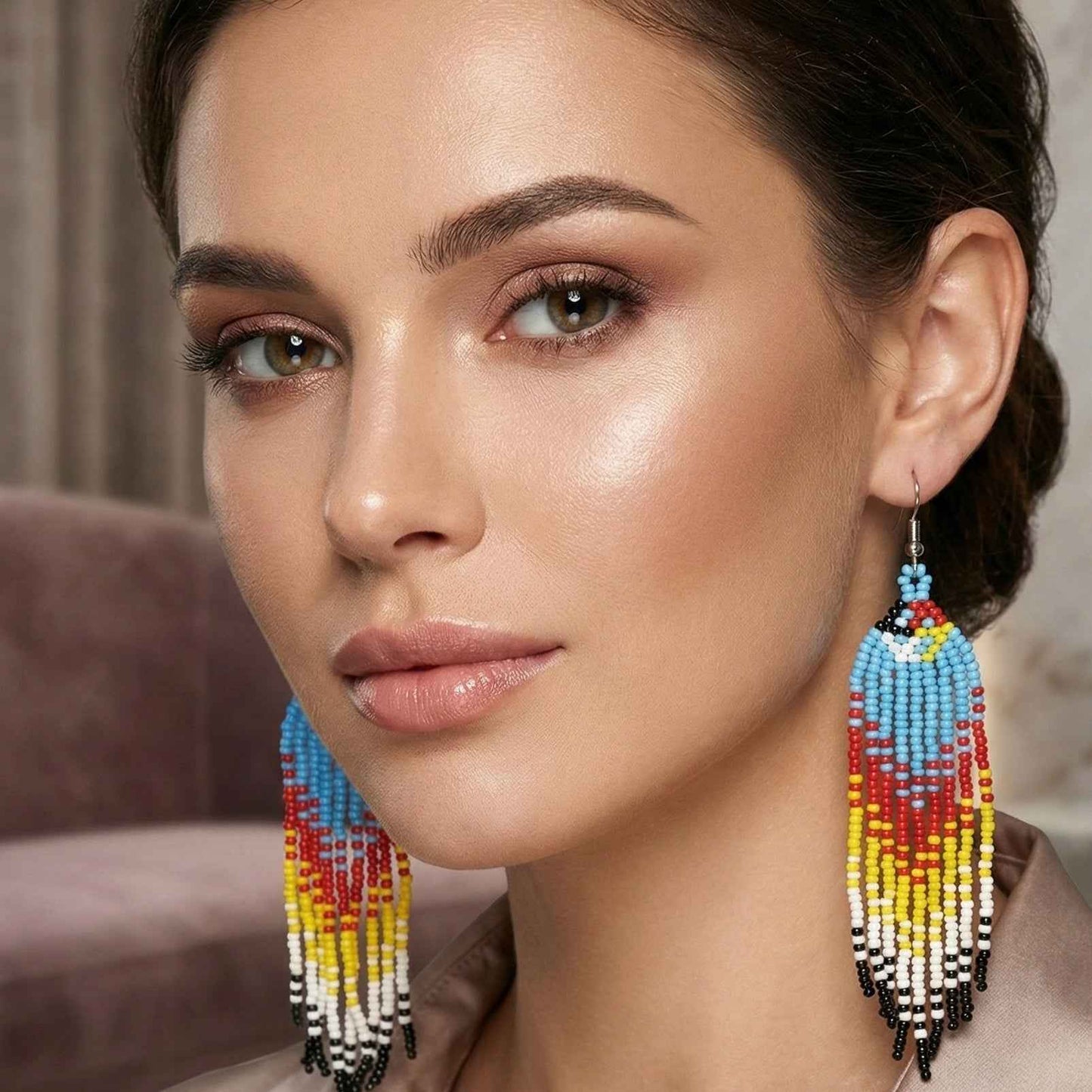 Sky Light blue Firebird Spirit Beaded Earrings
