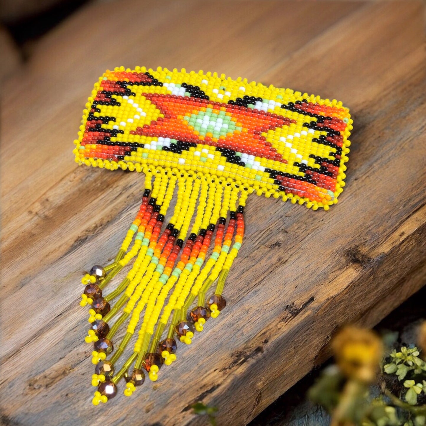 Rectangular Fringed Barrette - Yellow
