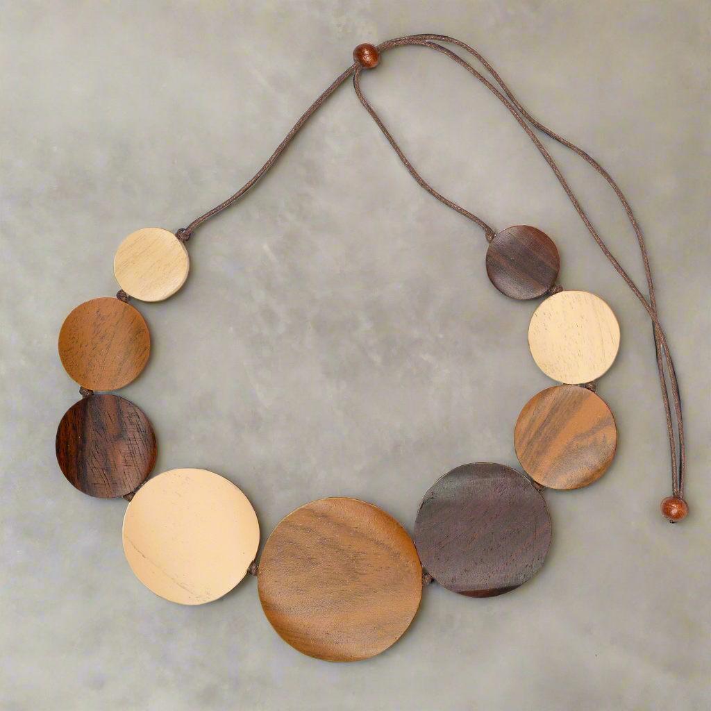 Graduated Wooden Disc Necklace