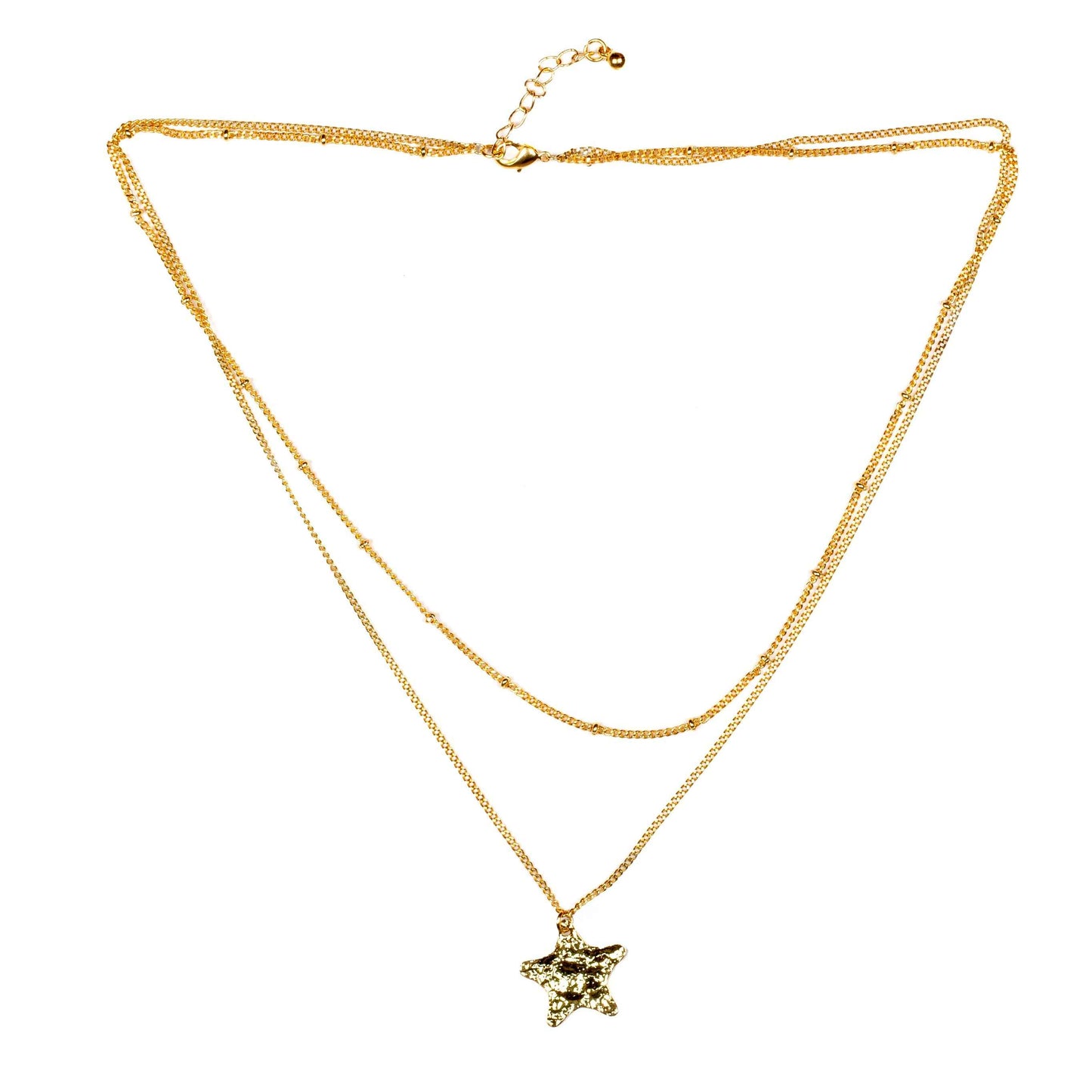 Double Strand Star Necklace- Gold Plate