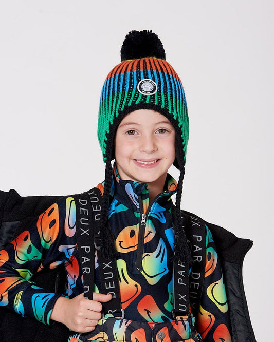 Lined Peruvian Knit Winter Hat With Pompom Multicolor