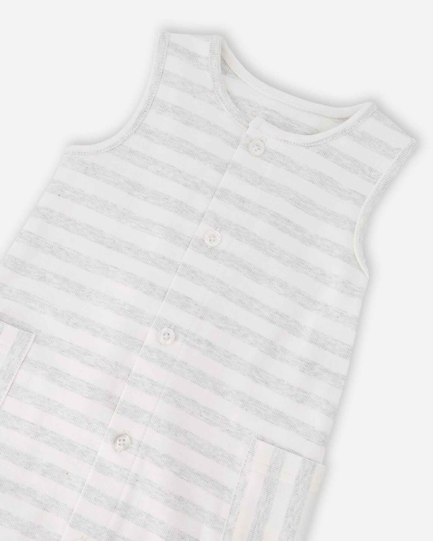 Cotton Striped Romper White And Grey Stripes