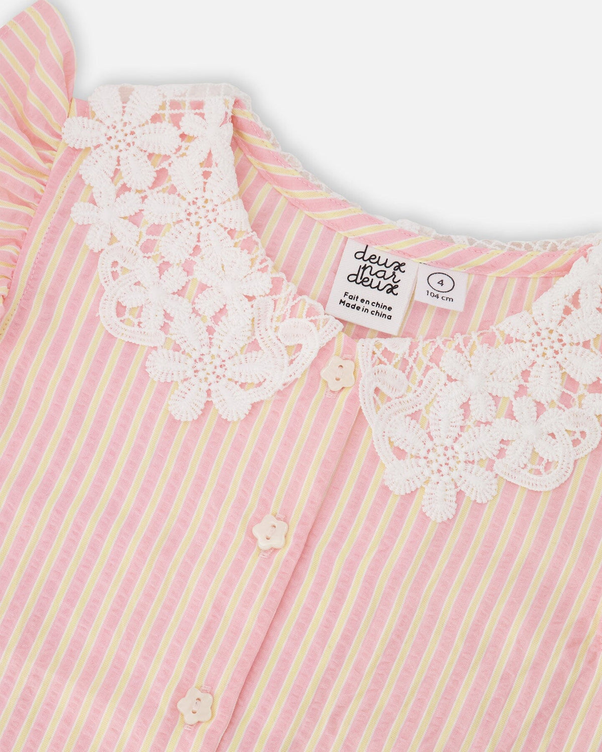 Sleeveless Shirt Pink And Yellow Stripes With Crochet Collar