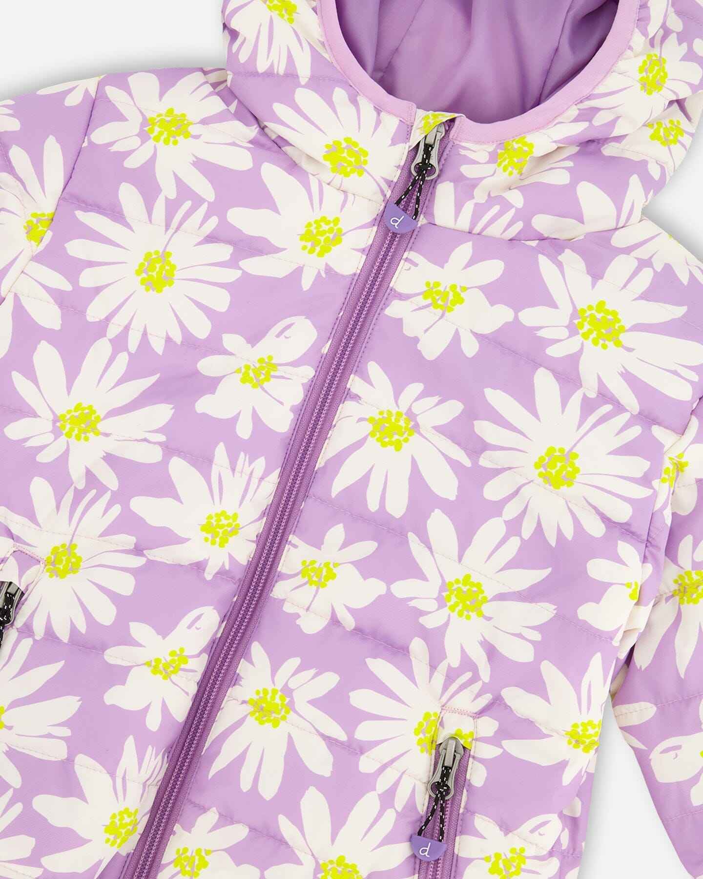 Quilted Mid-Season Jacket Purple Daisy Print