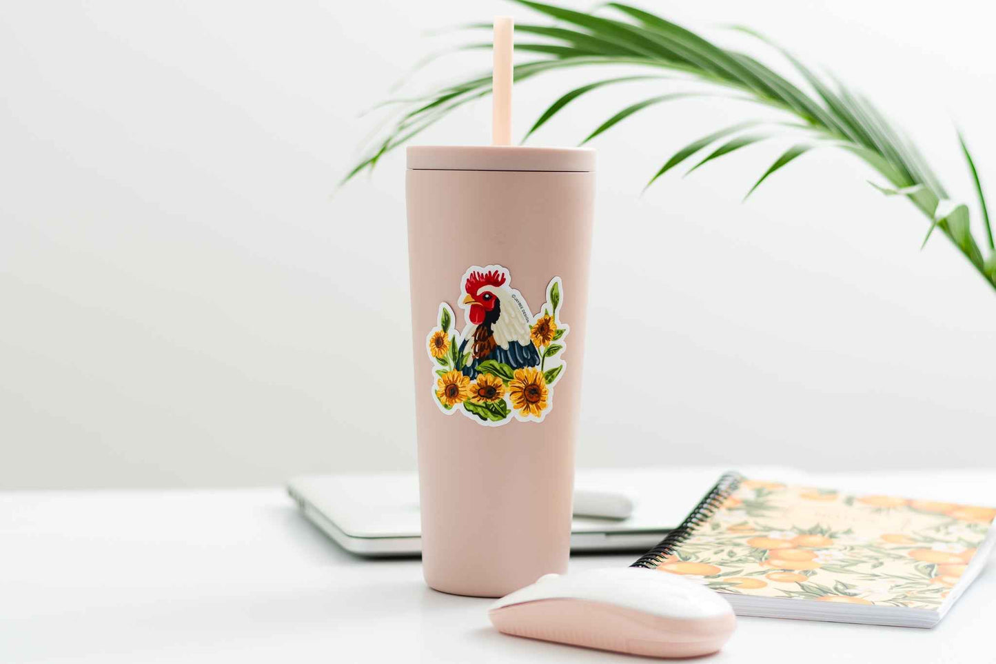 Chicken W/ Sunflowers Vinyl Sticker