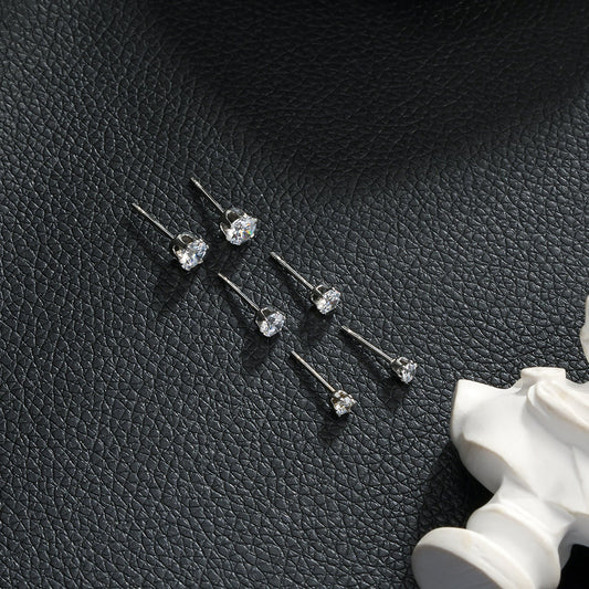 REIGN Silver (White Gold): 3-Pair Zirconia Earrings Stud Set