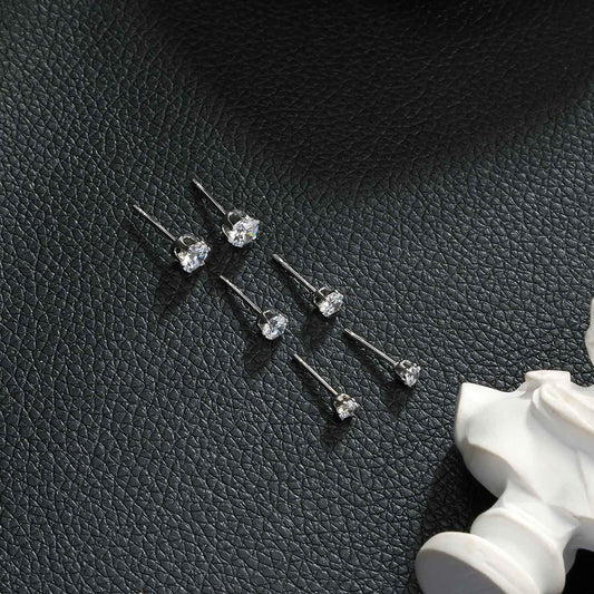 REIGN Silver (White Gold): 3-Pair Zirconia Earrings Stud Set