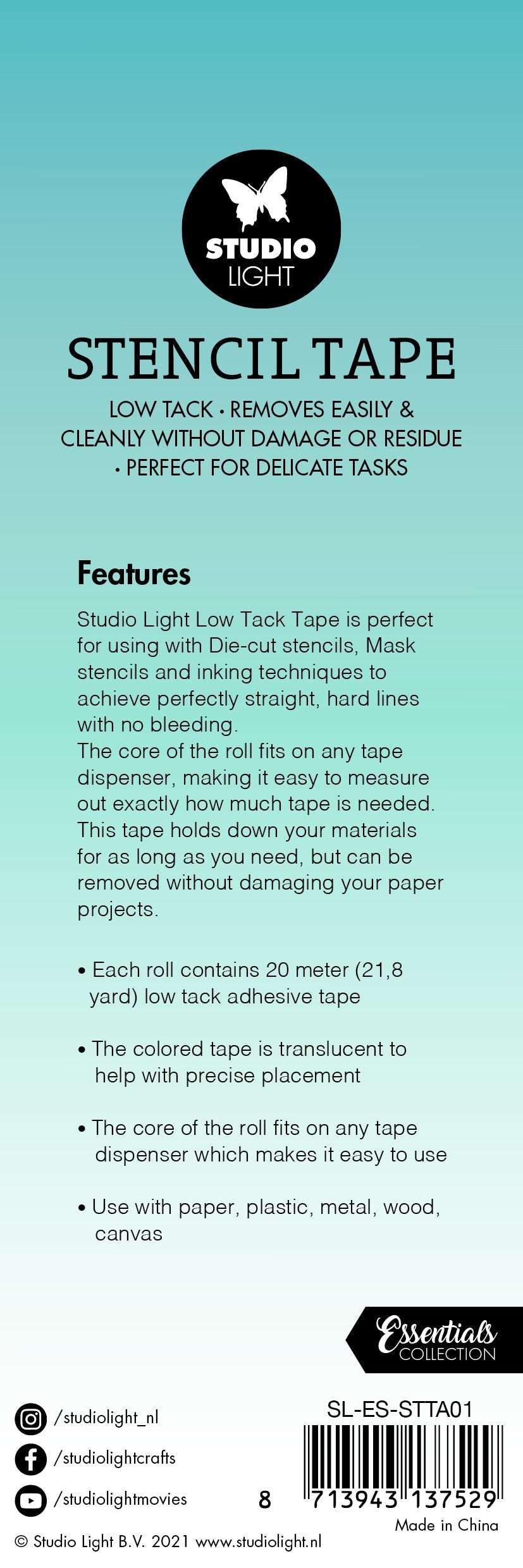 SL Stencil Tape Low Tack 15mm Wide 3 PCS Essential Tools 40x40x15mm 20 Mt nr.01