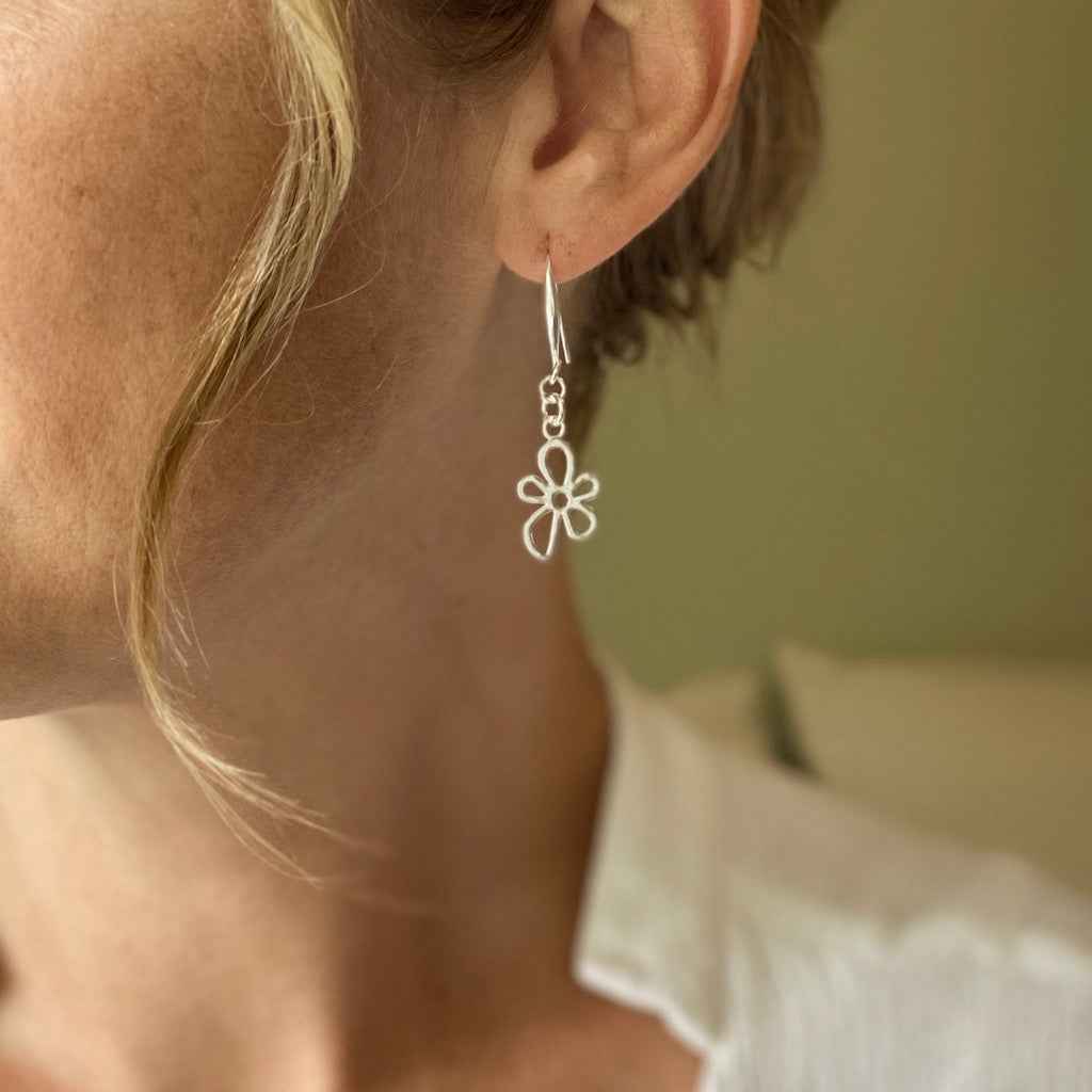 Flower Charm Earrings in Silver Plate