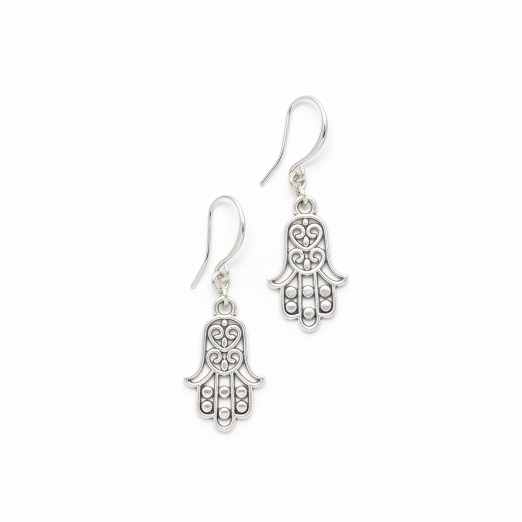 Hasma Charm Earrings in Silver Plate