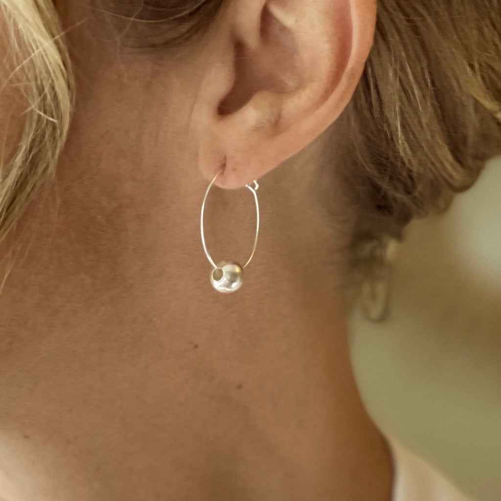 Single Ball Silver Plate Hoop Earrings