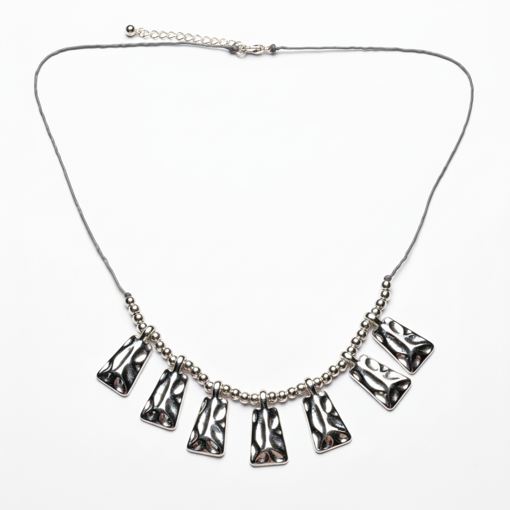 Beaten Fan Necklace In Silver Plate