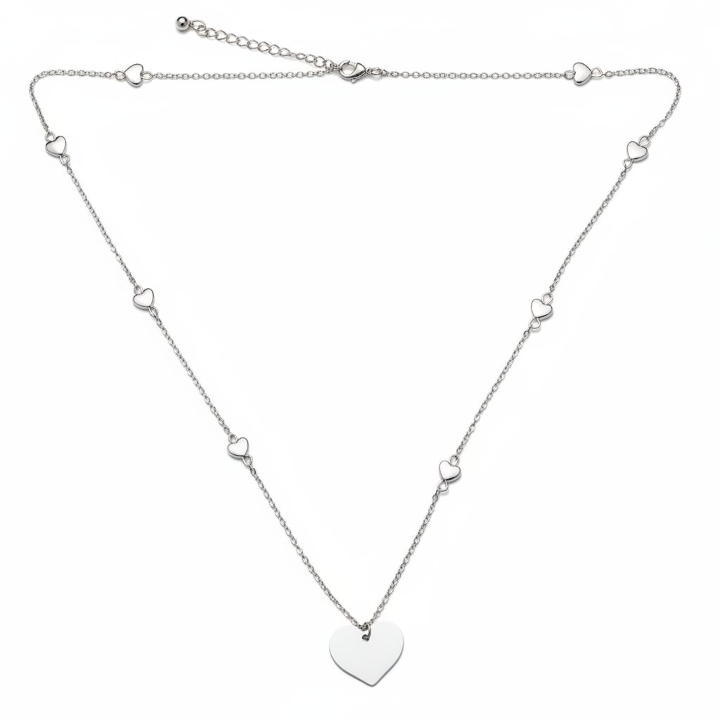 Heart On Heart Chain Necklace In Silver Plate