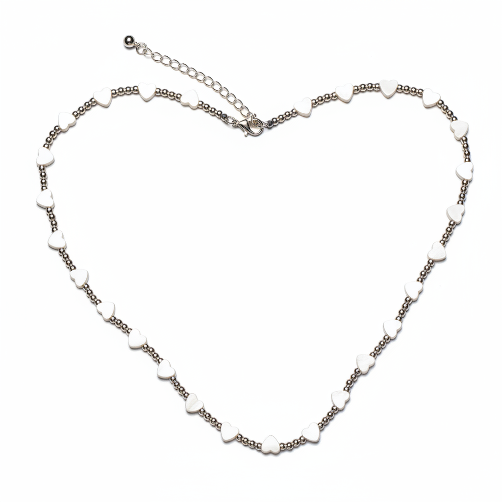 Short Heart Necklace In Silver Plate