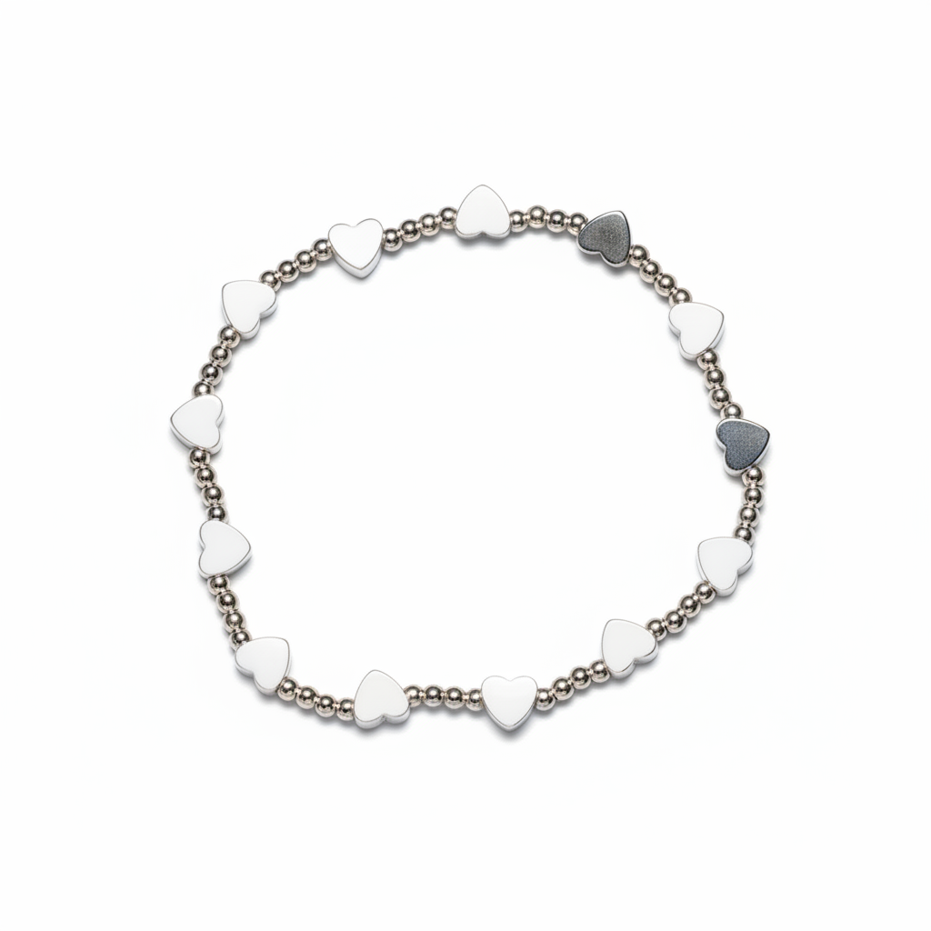Elasticated Heart Bracelet In Silver Plate