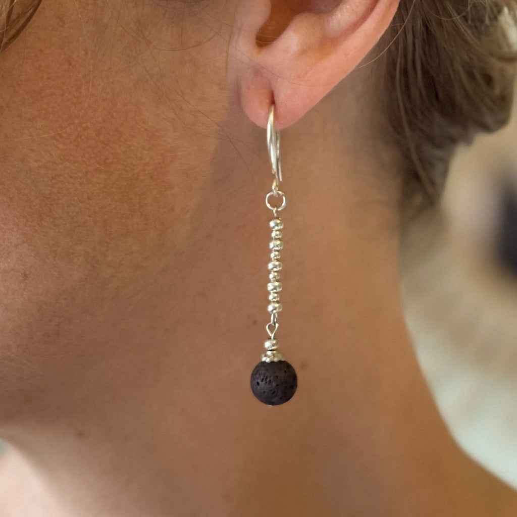 Lava Stone Earrings in Silver Plate