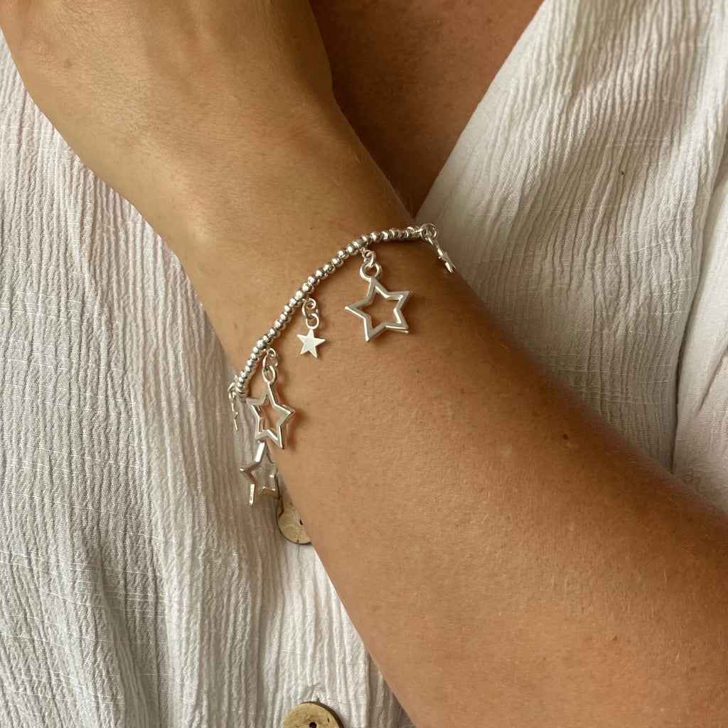 Silver Plate Elasticated Star Charm Bracelet