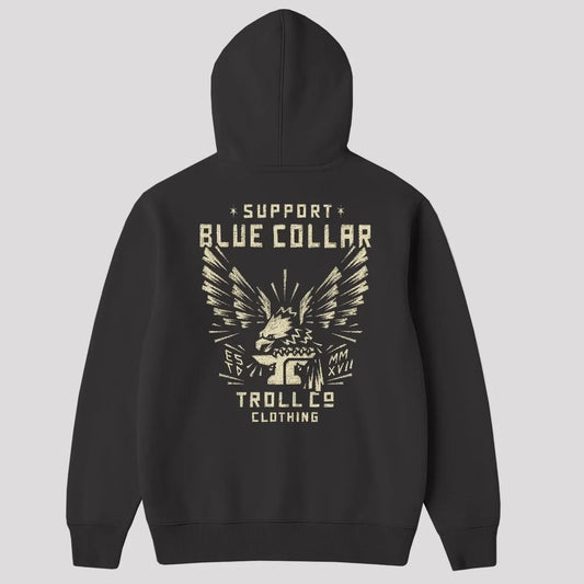 DHCM Men's Support Blue Collar Perched Eagle Hoodie | Comfortable Workwear