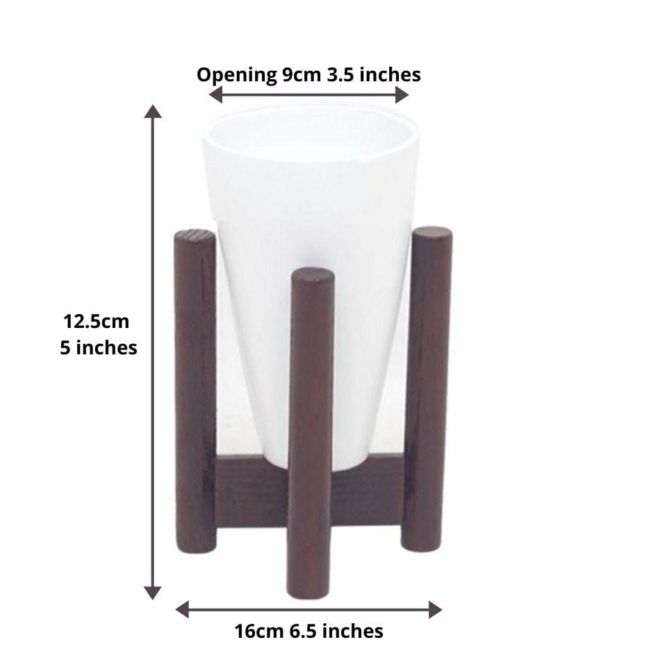 Vase – Weiße Bambus-Tischpflanze im Mid-Century-Stil auf Holzständer